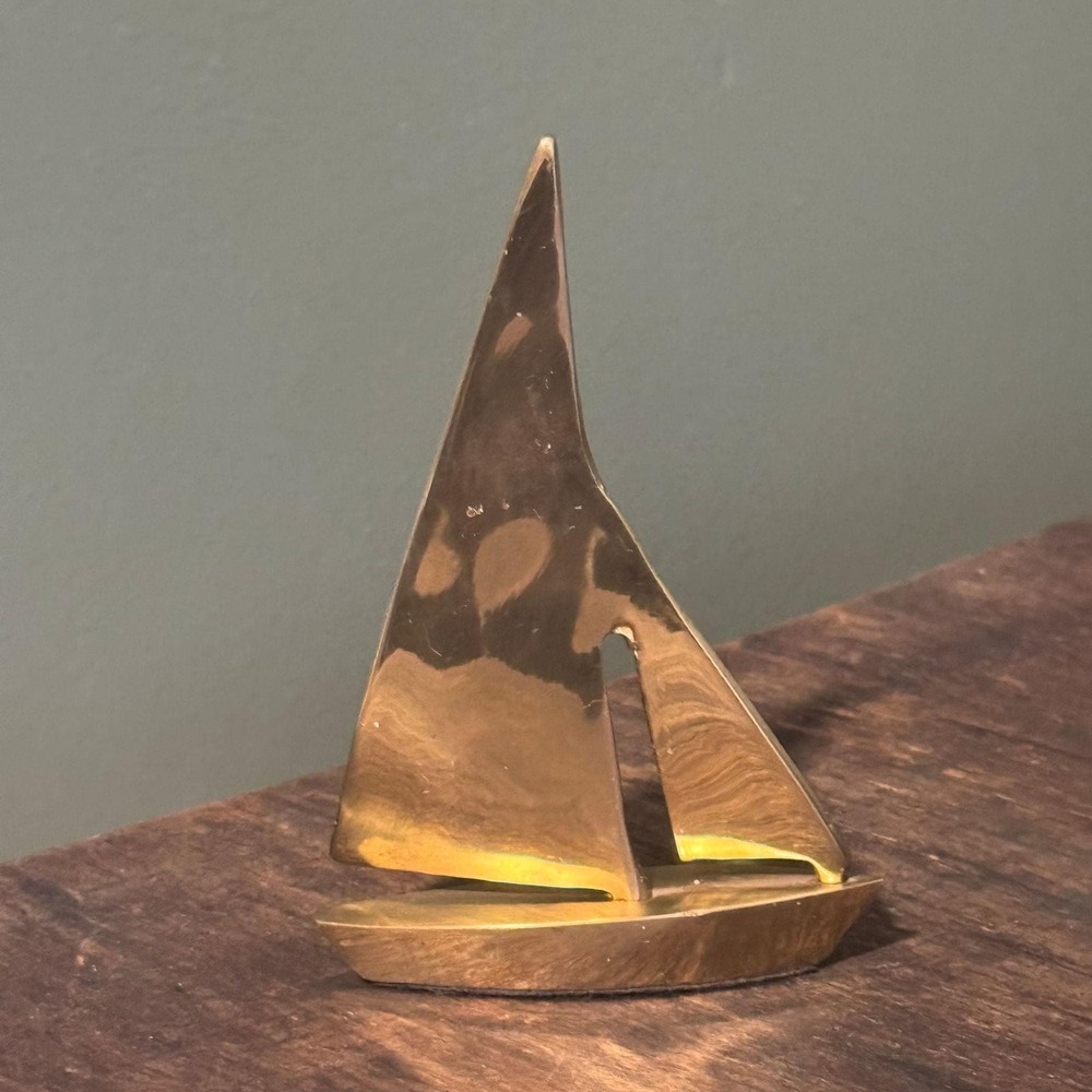 Brass Sailboat Miniature 4.5" Paperweight Shelf Accent Sailing